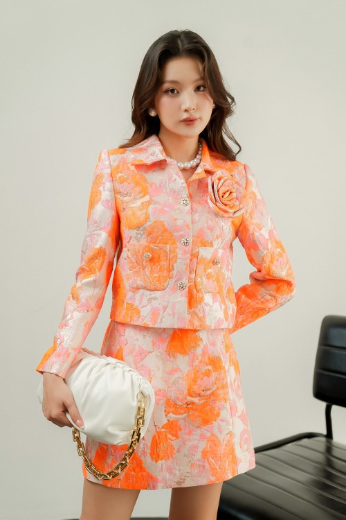 Sixdo Orange Rose Mini Brocade Skirt (Chân váy)